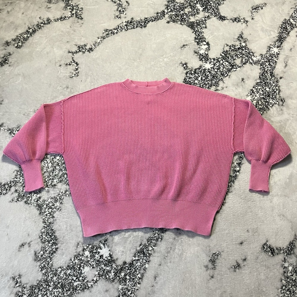 Aerie Sweater Womens Size Medium Pink Ribbed‎ Pullover Mock Neck Relaxed